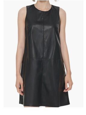 Calvin Klein Black Sleeveless Vegan Leather Trapeze Dress size 4